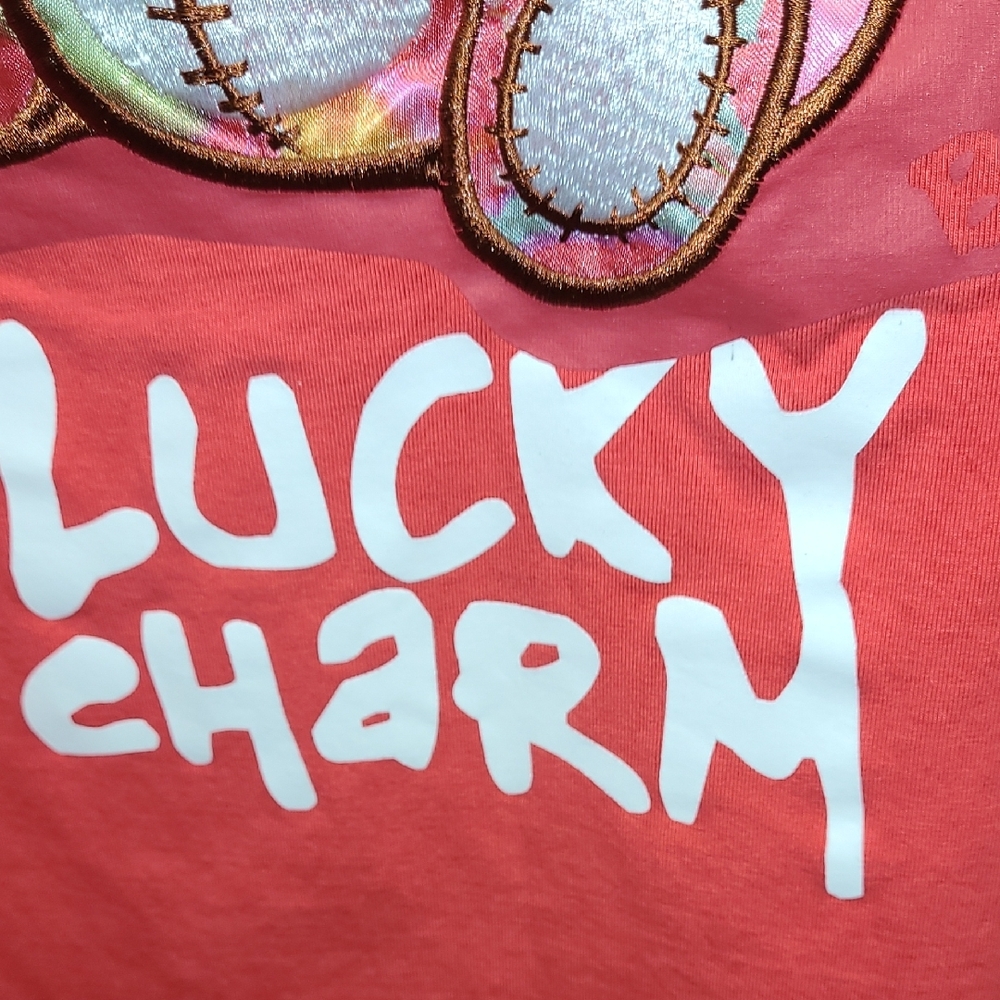 BKYS  Red emroidered Hologram Multicolor Graphic Tee with Lucky Charm Design L - Picture 5 of 12